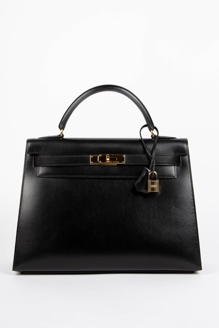 1971 Hermès Kelly 32cm Sellier in Black Box Calf Leather with GHW