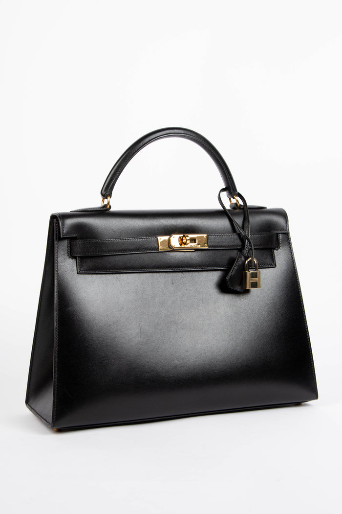 1971 Hermès Kelly 32cm Sellier in Black Box Calf Leather with GHW