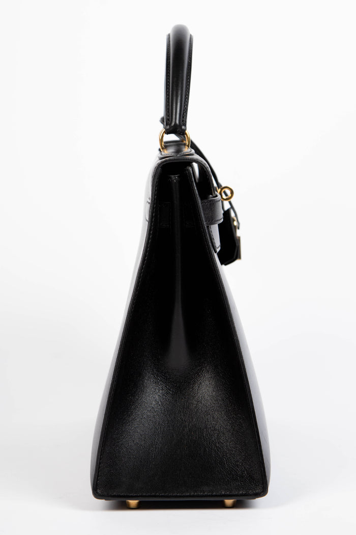1971 Hermès Kelly 32cm Sellier in Black Box Calf Leather with GHW