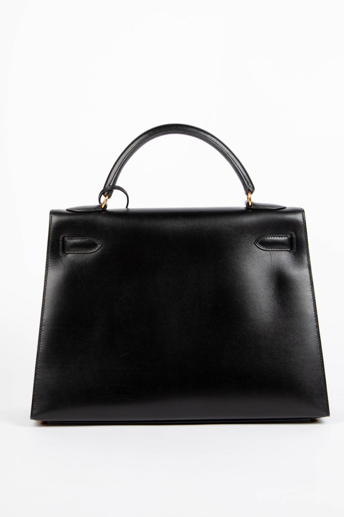1971 Hermès Kelly 32cm Sellier in Black Box Calf Leather with GHW