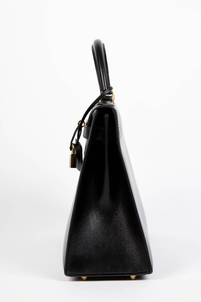 1971 Hermès Kelly 32cm Sellier in Black Box Calf Leather with GHW
