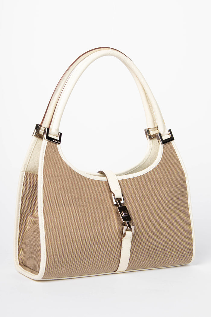 Vintage Gucci Beige Canvas Jackie Shoulder Bag