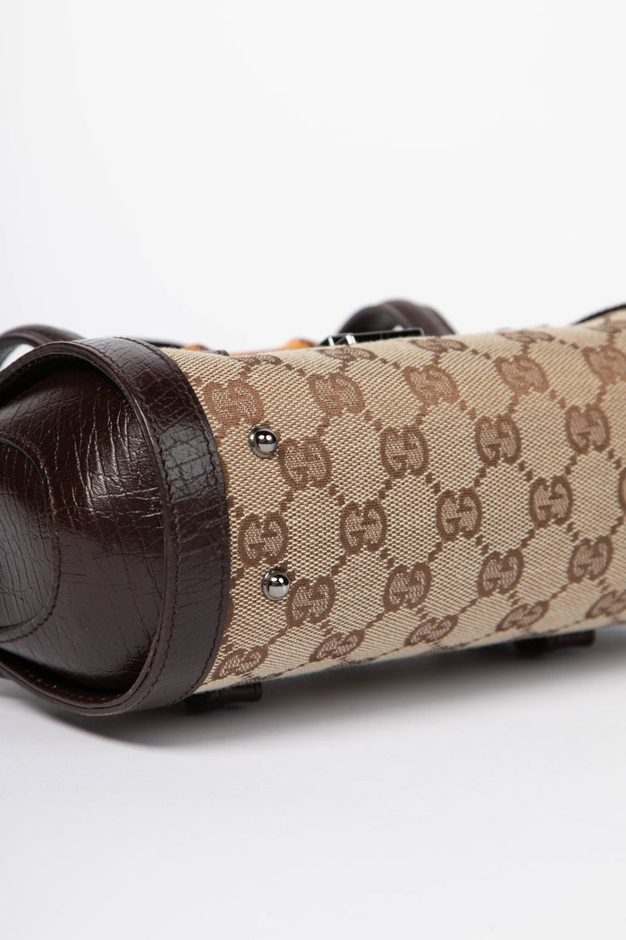 Vintage Gucci Monogram Canvas Mini Bamboo Bullet Shoulder Bag