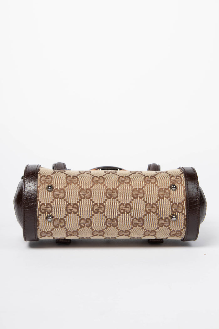 Vintage Gucci Monogram Canvas Mini Bamboo Bullet Shoulder Bag