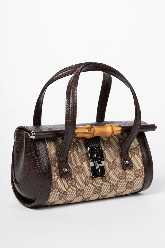 Vintage Gucci Monogram Canvas Mini Bamboo Bullet Shoulder Bag
