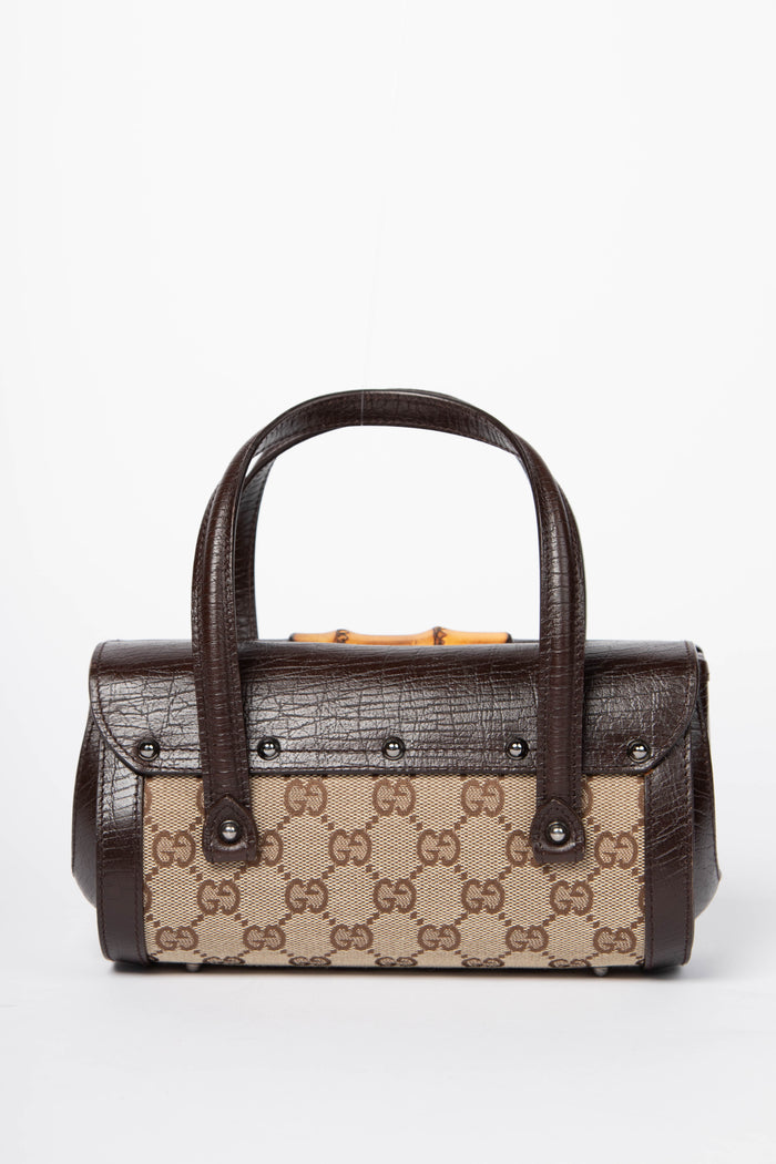 Vintage Gucci Monogram Canvas Mini Bamboo Bullet Shoulder Bag