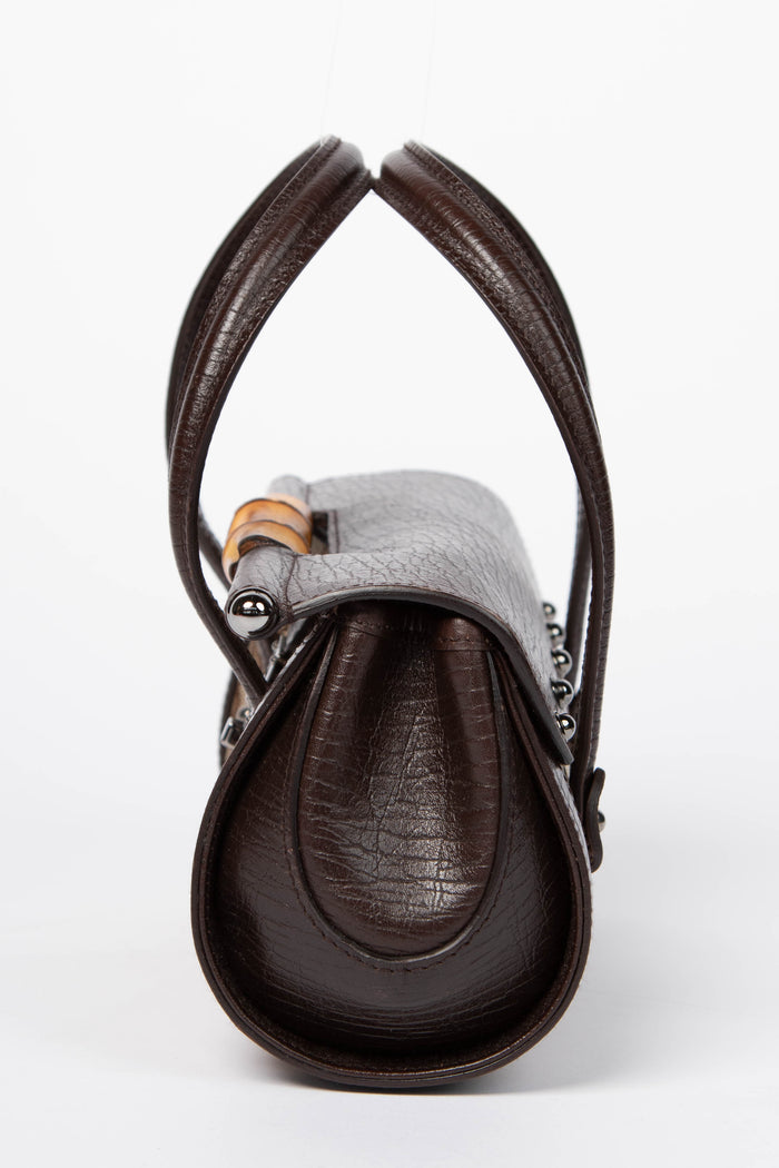 Vintage Gucci Monogram Canvas Mini Bamboo Bullet Shoulder Bag