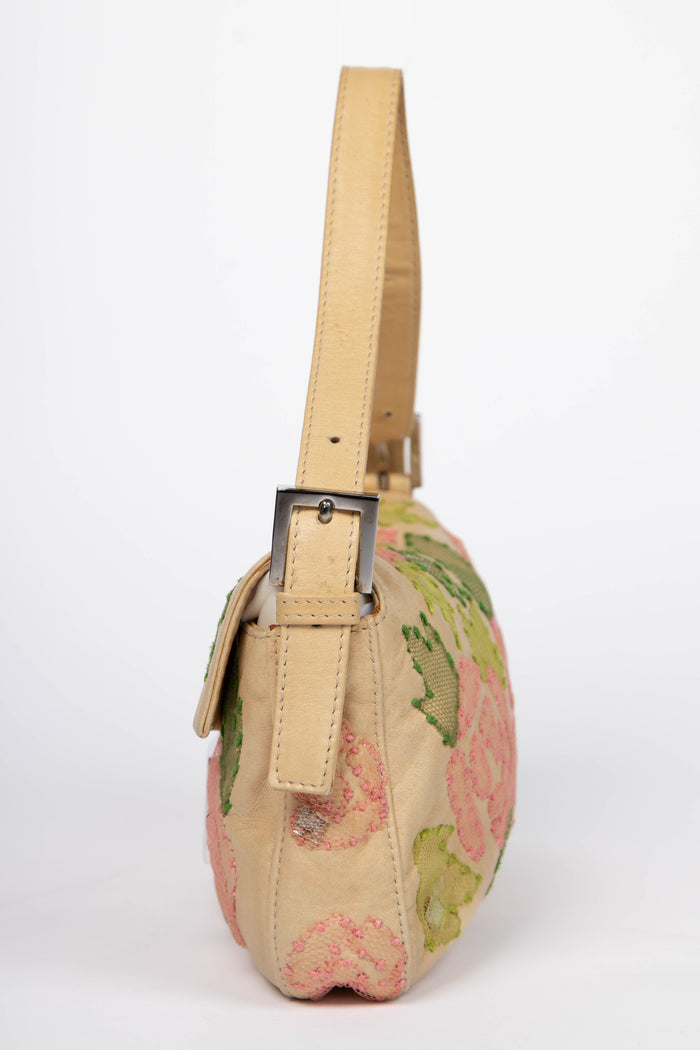 Vintage Fendi Lambskin Baguette with Mesh Flower Appliqué