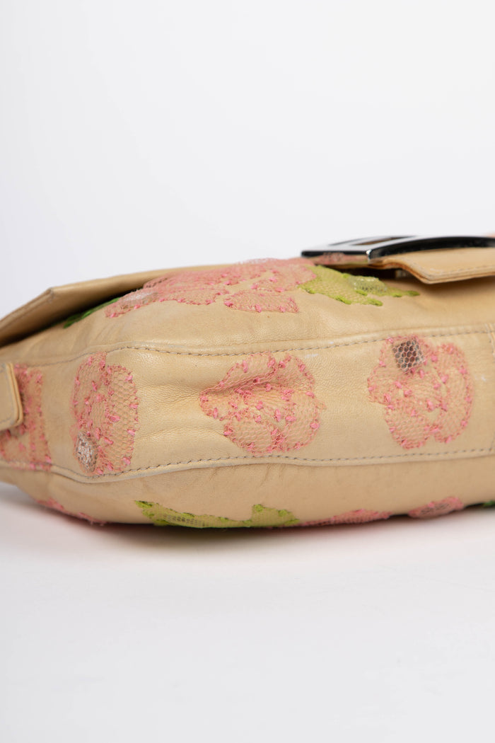 Vintage Fendi Lambskin Baguette with Mesh Flower Appliqué