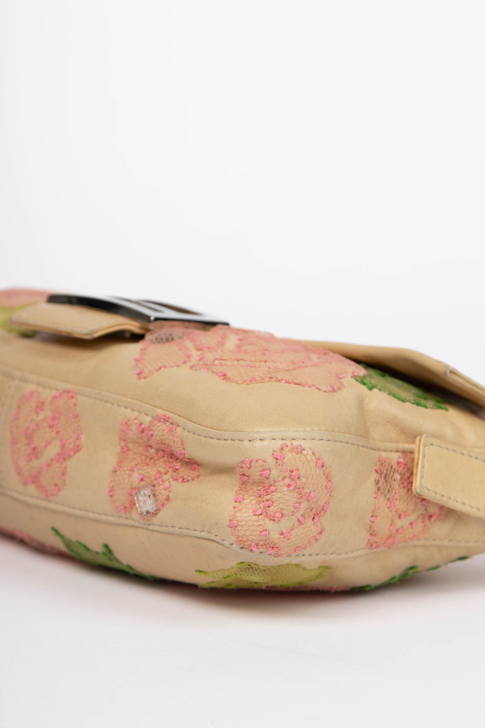 Vintage Fendi Lambskin Baguette with Mesh Flower Appliqué