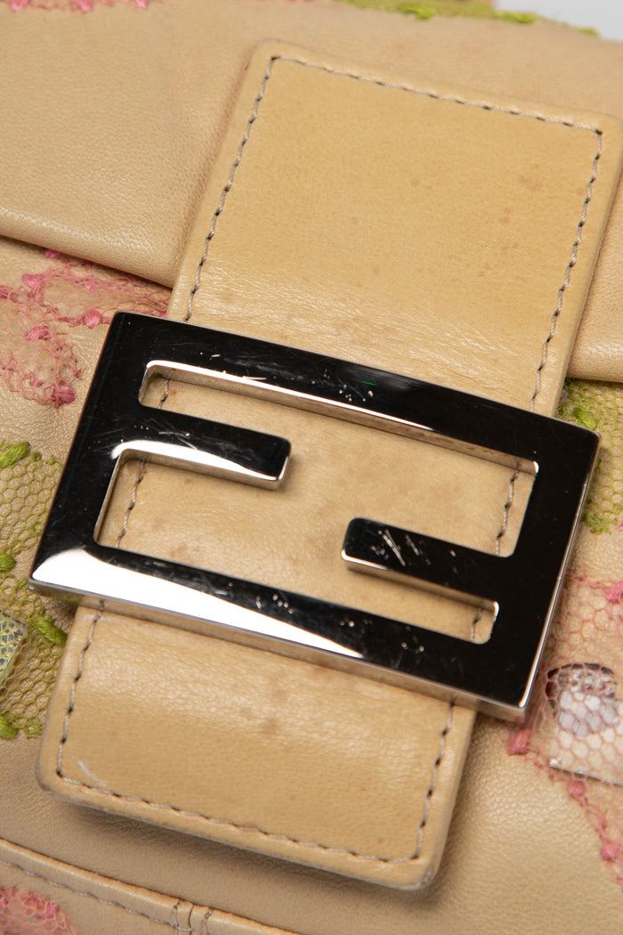 Vintage Fendi Lambskin Baguette with Mesh Flower Appliqué