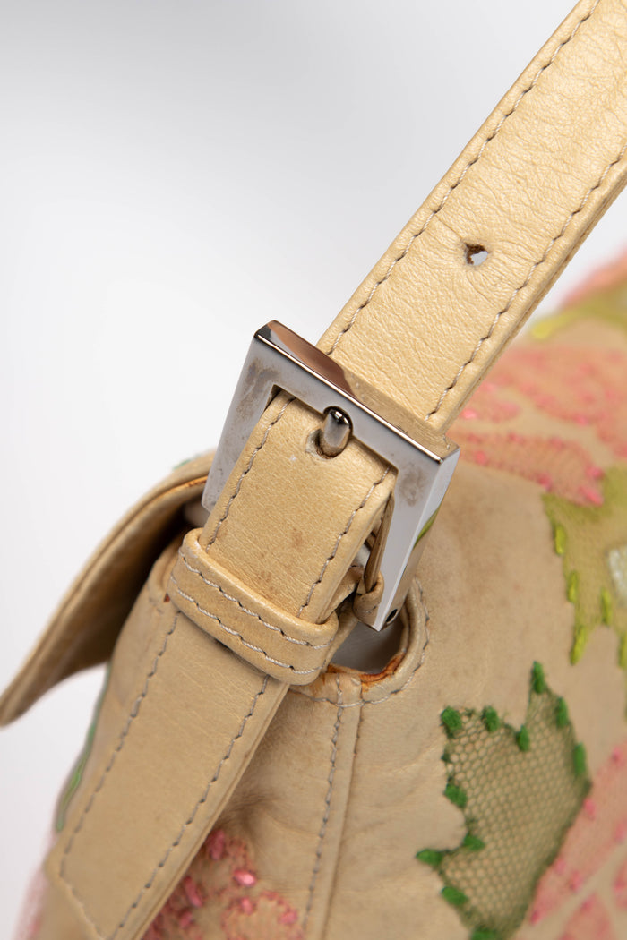 Vintage Fendi Lambskin Baguette with Mesh Flower Appliqué