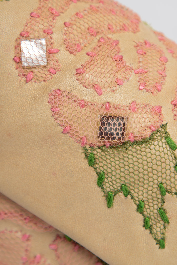 Vintage Fendi Lambskin Baguette with Mesh Flower Appliqué