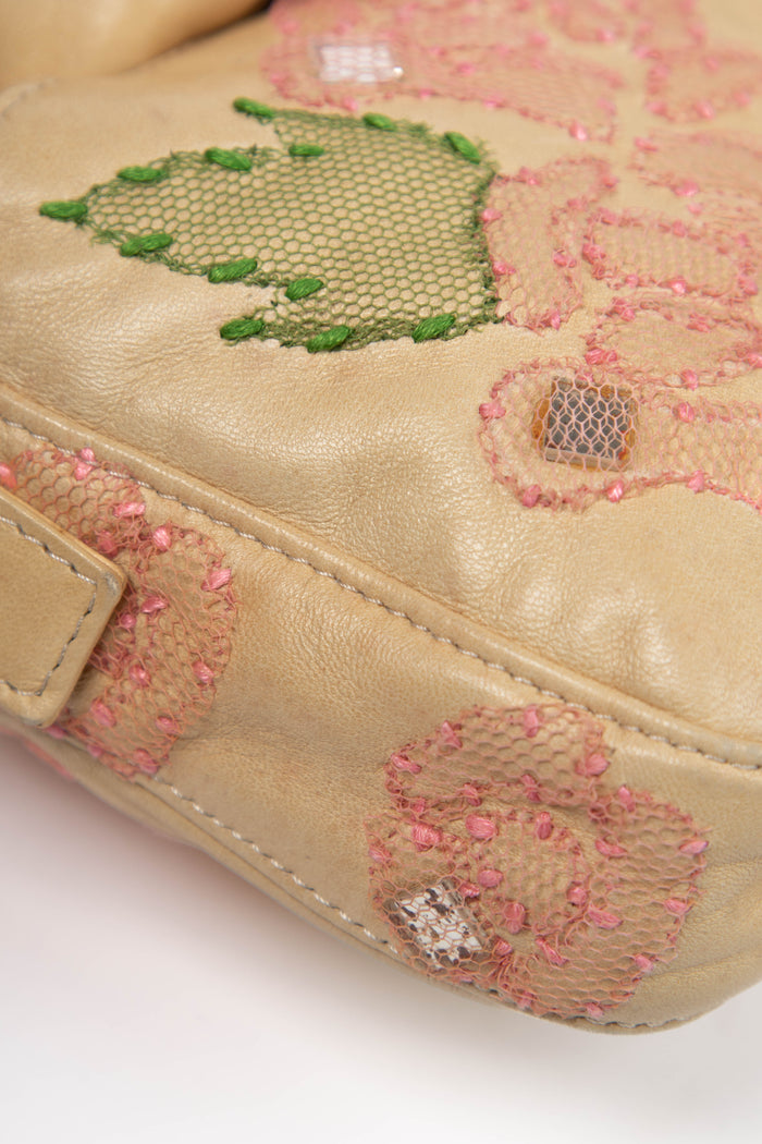 Vintage Fendi Lambskin Baguette with Mesh Flower Appliqué