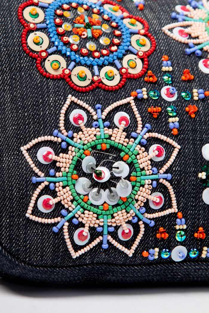 SUPER RARE Fendi Denim Beaded Baguette Shoulder Bag