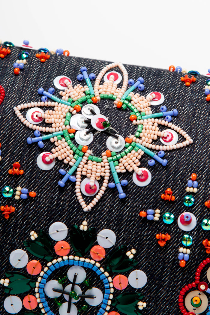 SUPER RARE Fendi Denim Beaded Baguette Shoulder Bag