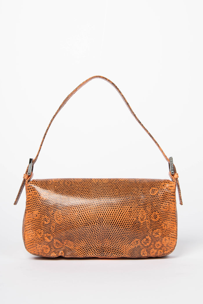 SUPER RARE Vintage Fendi Orange Lizard Baguette Shoulder Bag