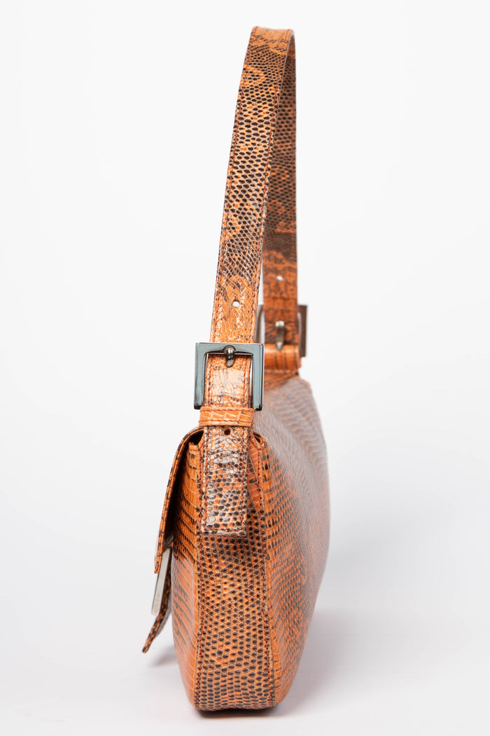 SUPER RARE Vintage Fendi Orange Lizard Baguette Shoulder Bag