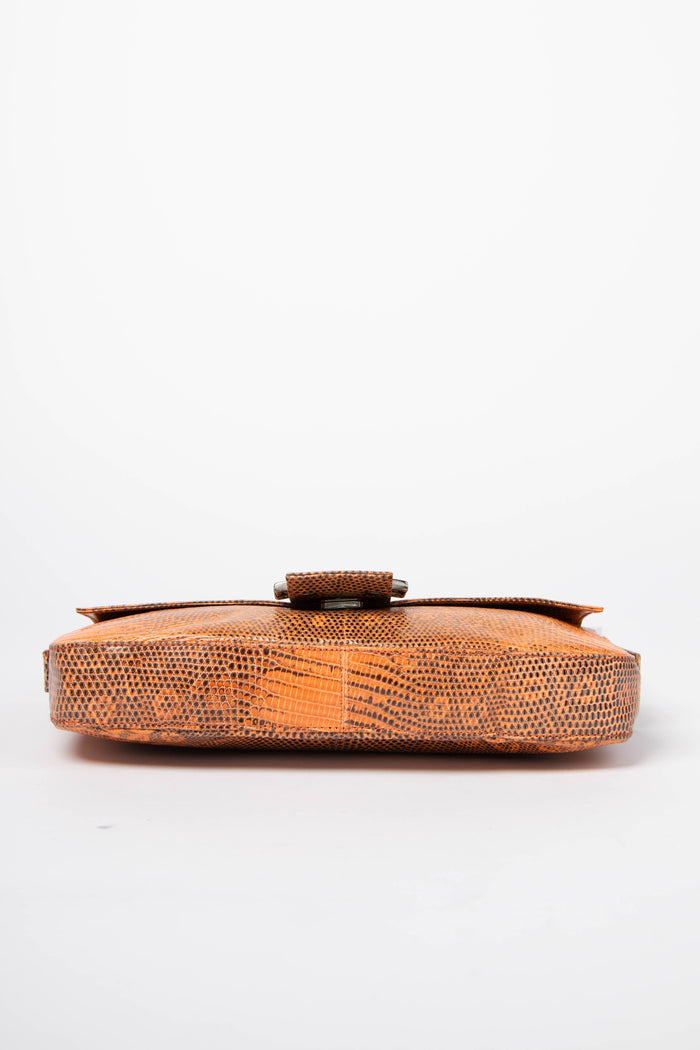 SUPER RARE Vintage Fendi Orange Lizard Baguette Shoulder Bag