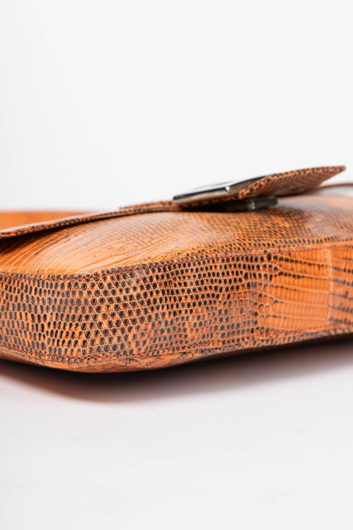 SUPER RARE Vintage Fendi Orange Lizard Baguette Shoulder Bag