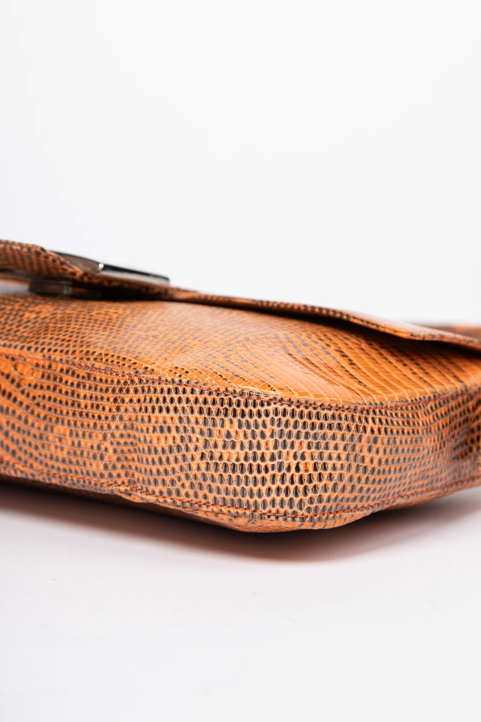 SUPER RARE Vintage Fendi Orange Lizard Baguette Shoulder Bag