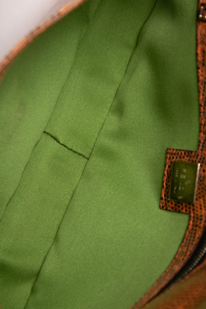 SUPER RARE Vintage Fendi Orange Lizard Baguette Shoulder Bag