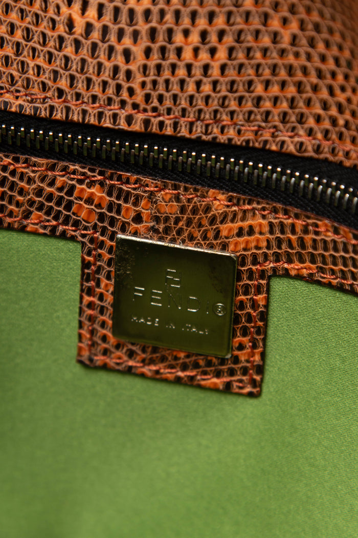 SUPER RARE Vintage Fendi Orange Lizard Baguette Shoulder Bag