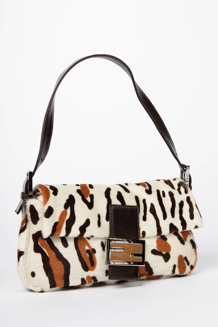 Vintage Fendi Leopard Pony Hair Baguette Shoulder Bag