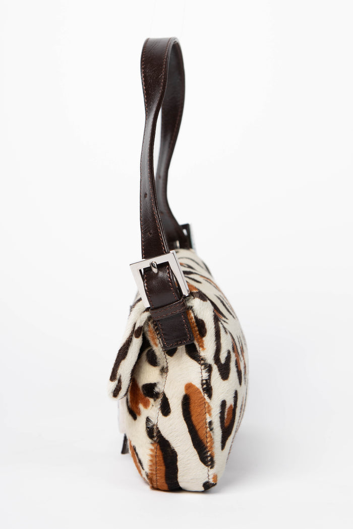Vintage Fendi Leopard Pony Hair Baguette Shoulder Bag