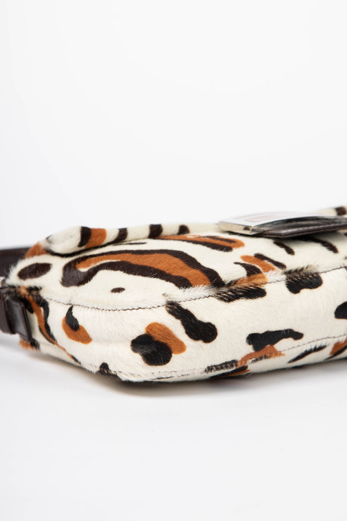 Vintage Fendi Leopard Pony Hair Baguette Shoulder Bag
