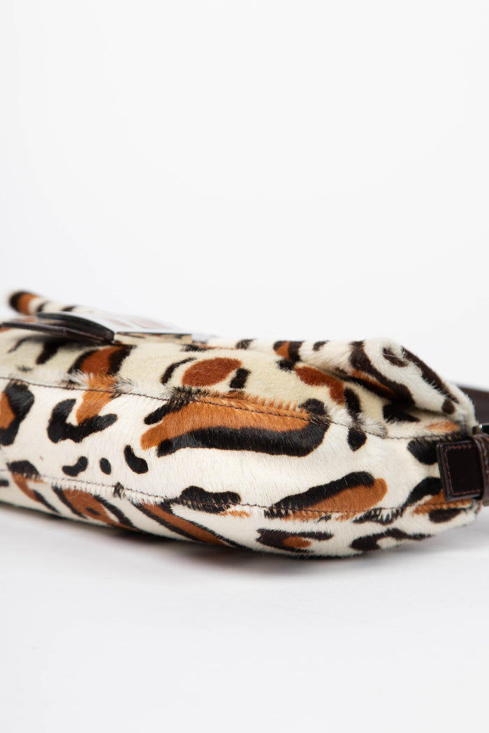 Vintage Fendi Leopard Pony Hair Baguette Shoulder Bag