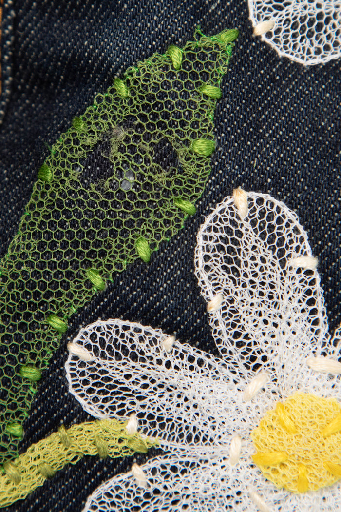 Vintage Fendi Denim Baguette with Mesh Flower Appliqué