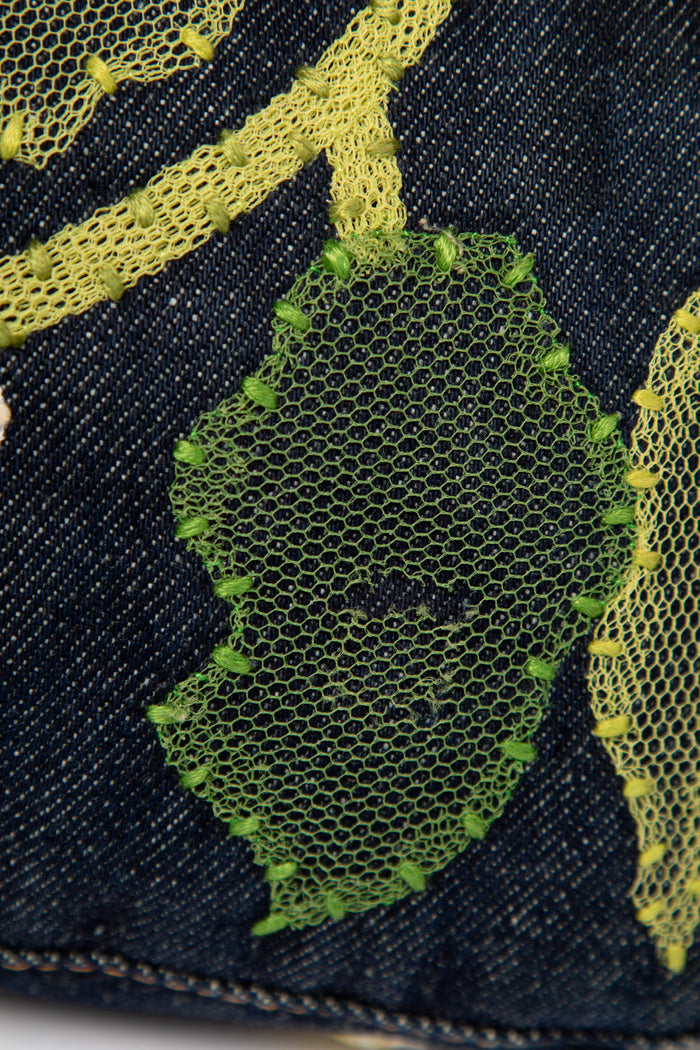 Vintage Fendi Denim Baguette with Mesh Flower Appliqué