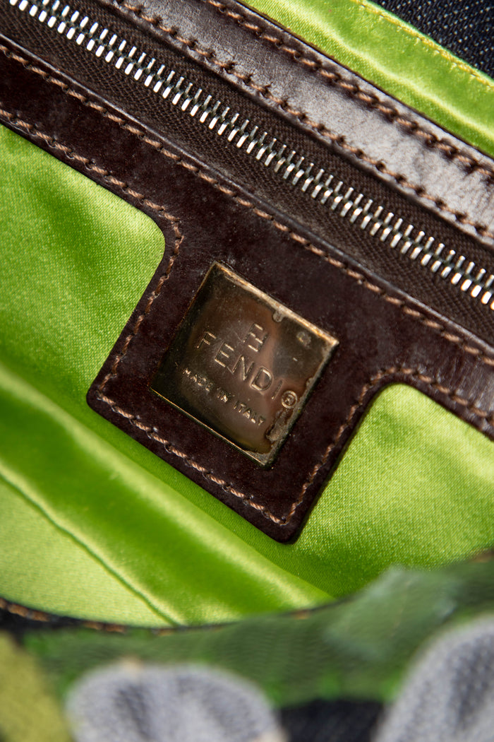 Vintage Fendi Denim Baguette with Mesh Flower Appliqué