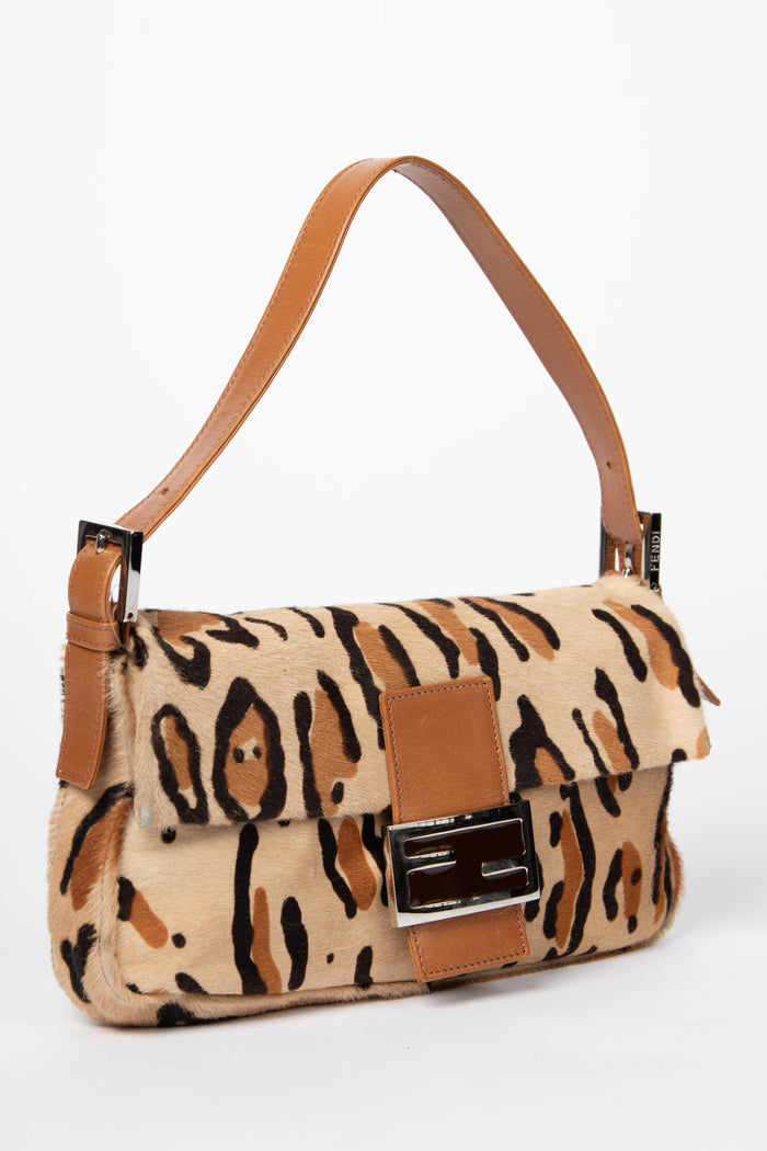 Vintage Fendi Leopard Pony Hair Baguette Shoulder Bag
