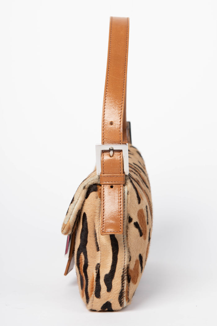 Vintage Fendi Leopard Pony Hair Baguette Shoulder Bag
