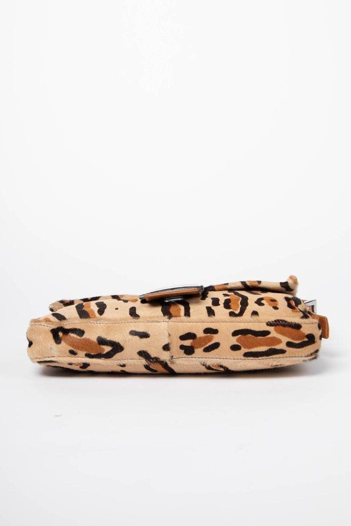 Vintage Fendi Leopard Pony Hair Baguette Shoulder Bag