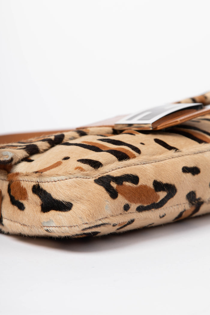 Vintage Fendi Leopard Pony Hair Baguette Shoulder Bag