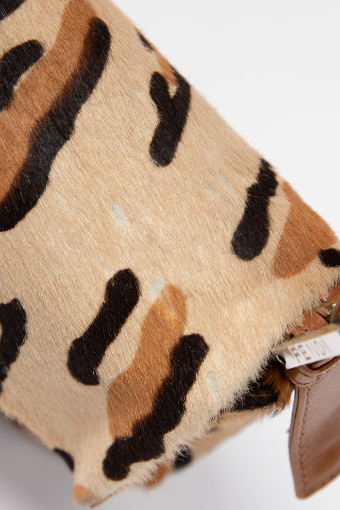 Vintage Fendi Leopard Pony Hair Baguette Shoulder Bag