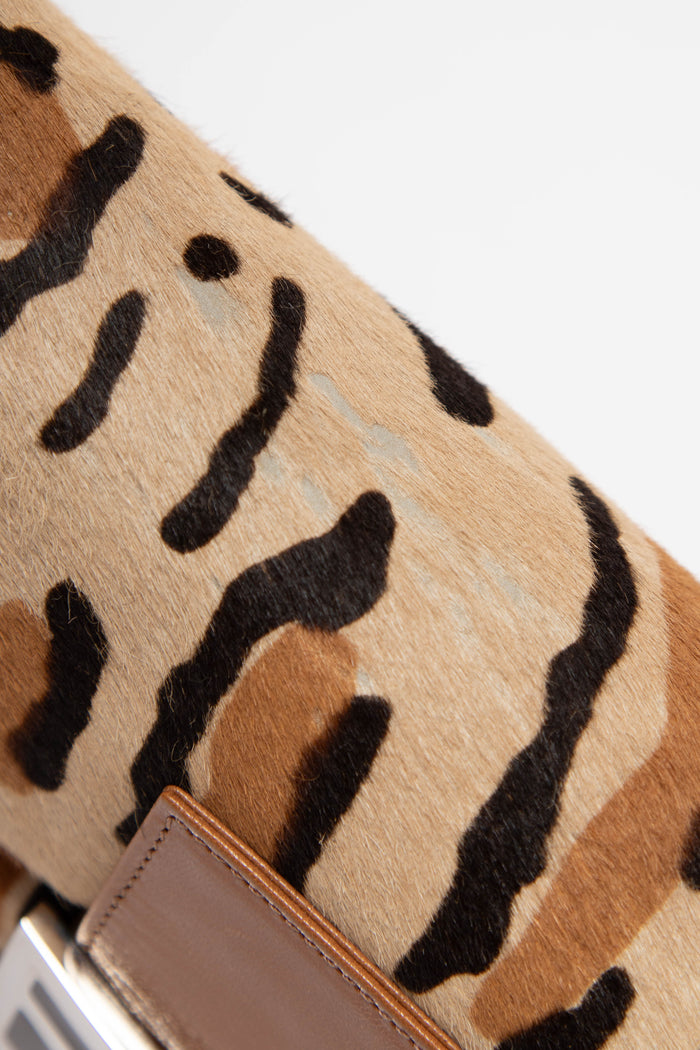 Vintage Fendi Leopard Pony Hair Baguette Shoulder Bag