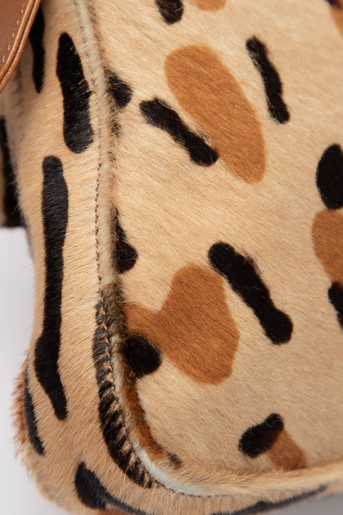 Vintage Fendi Leopard Pony Hair Baguette Shoulder Bag