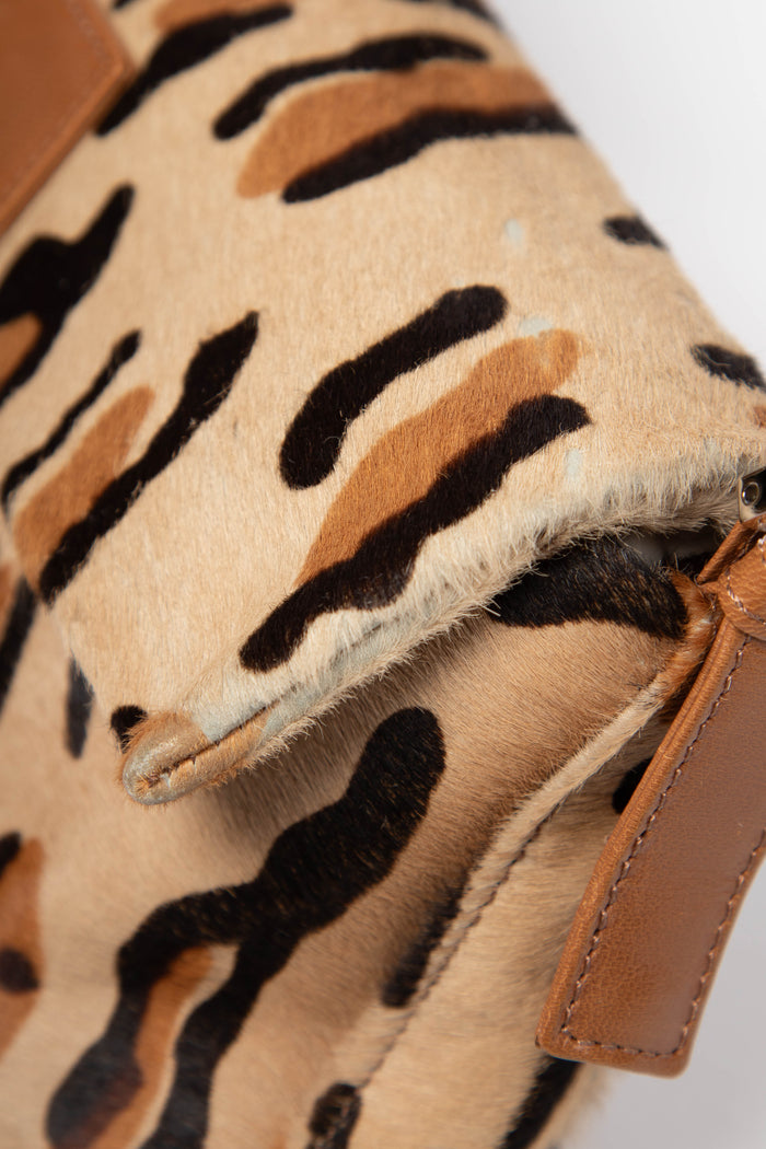 Vintage Fendi Leopard Pony Hair Baguette Shoulder Bag