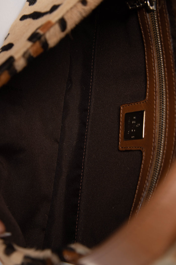 Vintage Fendi Leopard Pony Hair Baguette Shoulder Bag