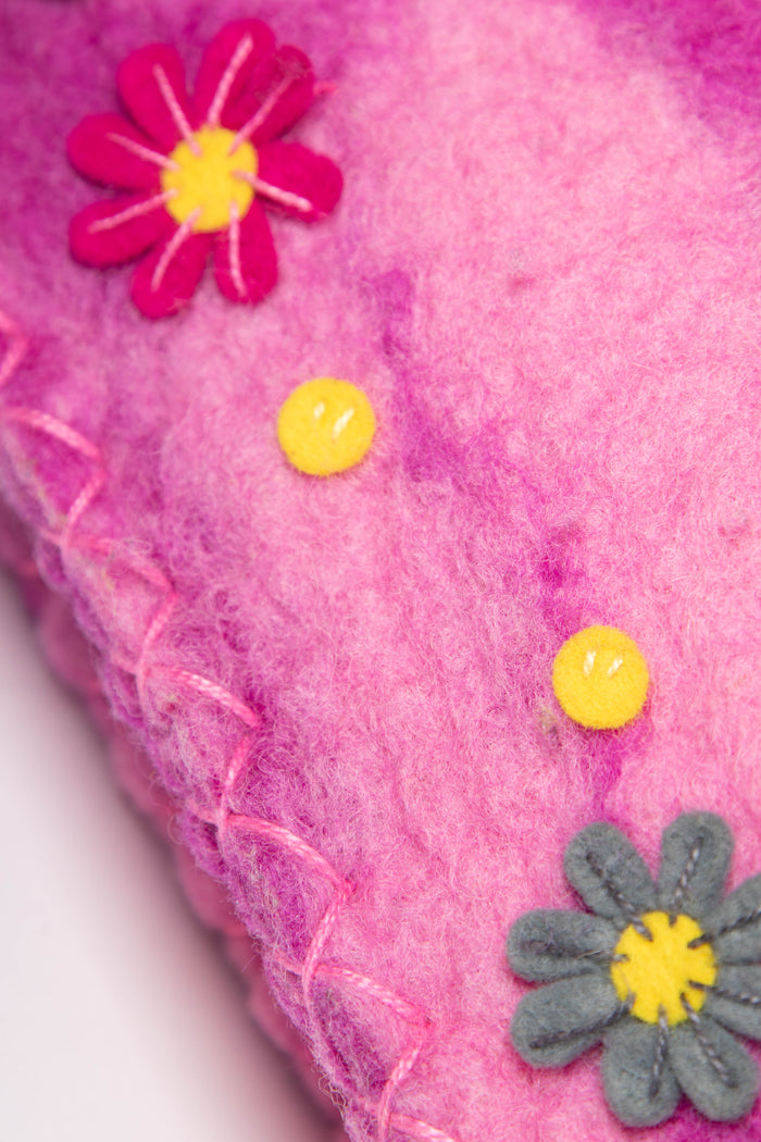 RARE Vintage Fendi Pink Felt Floral Appliqué Baguette Shoulder Bag