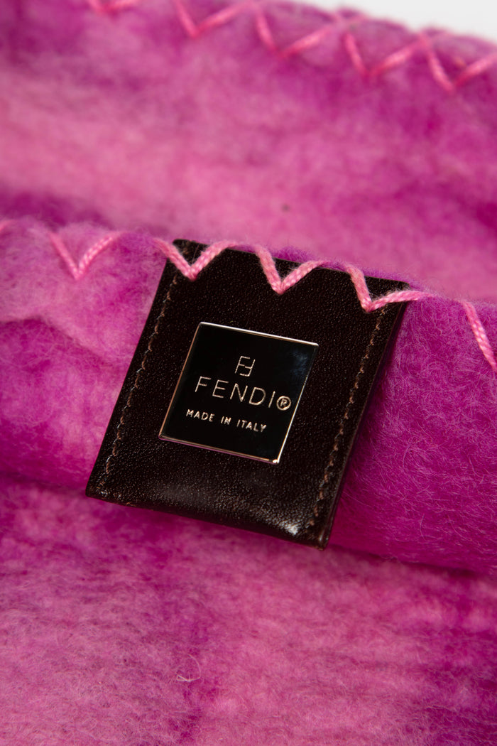 RARE Vintage Fendi Pink Felt Floral Appliqué Baguette Shoulder Bag