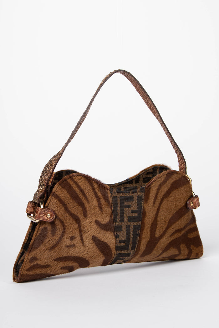 Vintage Fendi Tiger Pony Hair Zucca Shoulder Bag