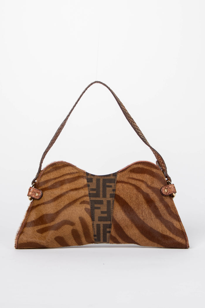 Vintage Fendi Tiger Pony Hair Zucca Shoulder Bag