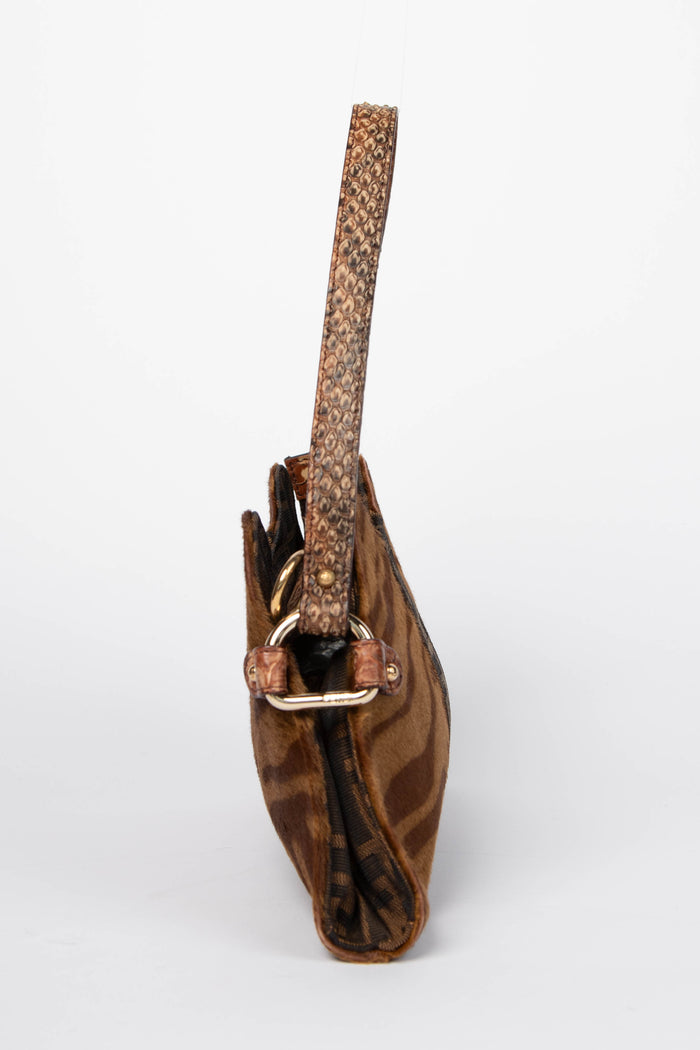 Vintage Fendi Tiger Pony Hair Zucca Shoulder Bag