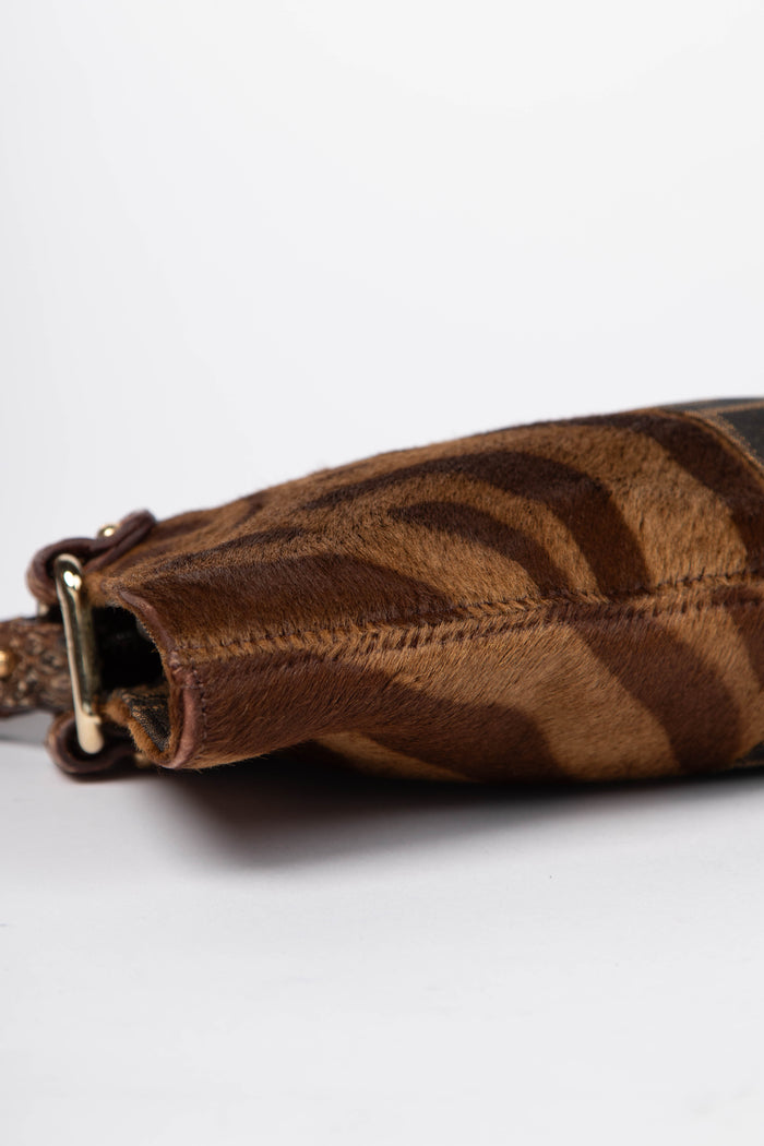 Vintage Fendi Tiger Pony Hair Zucca Shoulder Bag