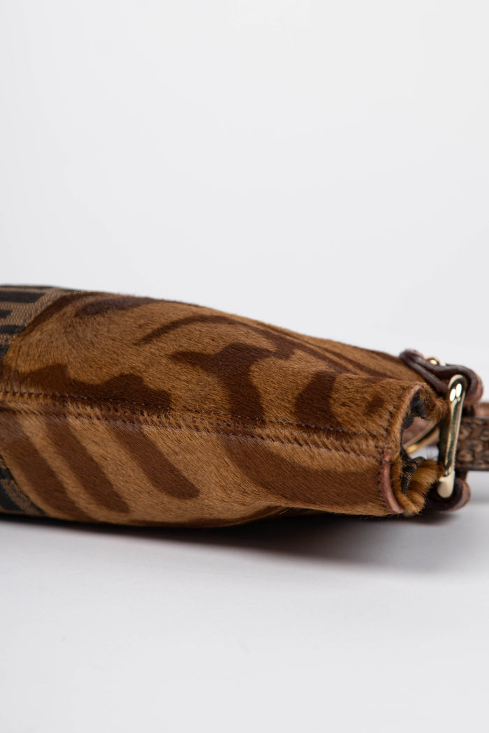 Vintage Fendi Tiger Pony Hair Zucca Shoulder Bag